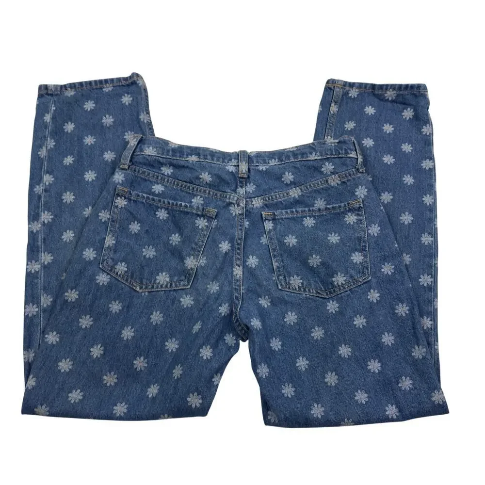 Old Navy High-Rise Slouchy Straight Daisy Print Jeans Girl's Size 14